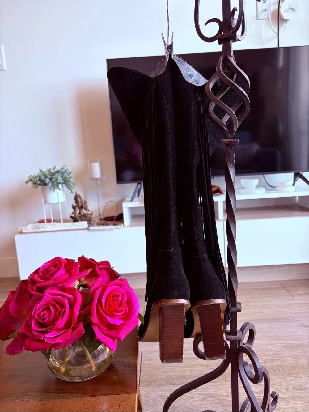 Jessica Simpson Black Suede Over-the-Knee Fringe Boots